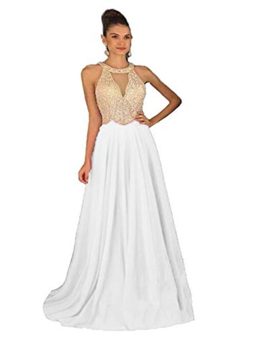 Fanciest Women's Crystal Beaded Prom Dresses 2020 Long Evening Gowns Formal