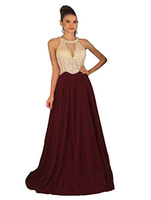 Fanciest Women's Crystal Beaded Prom Dresses 2020 Long Evening Gowns Formal