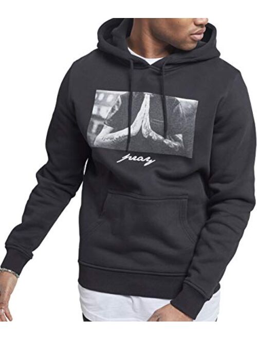 Mister Tee Mens Pray Hoodie - MT275 Streetwear Pullover with Front Print, Colors: Black and Ruby, in Sizes X-Small to X-Large