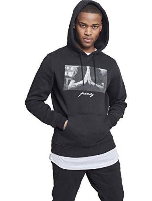 Mister Tee Mens Pray Hoodie - MT275 Streetwear Pullover with Front Print, Colors: Black and Ruby, in Sizes X-Small to X-Large