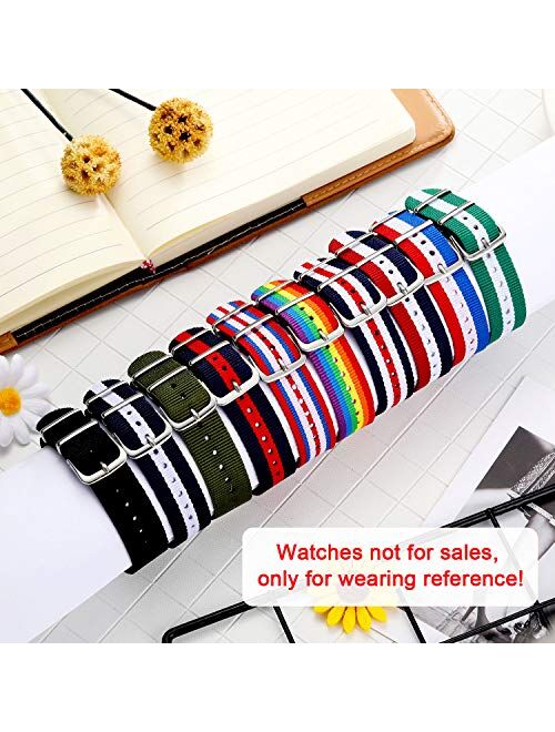 10 Pieces Nylon Watch Band Watch Straps Replacement with Stainless Steel Buckle for Men and Women's Watch Band Replacing, 18 mm (Bright Colors)