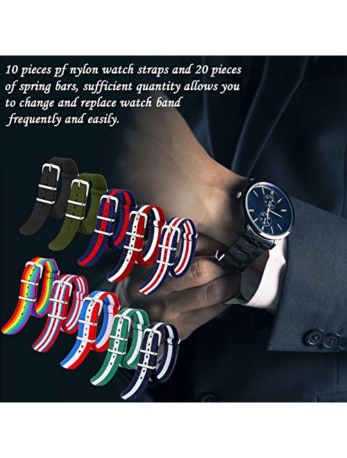 10 Pieces Nylon Watch Band Watch Straps Replacement with Stainless Steel Buckle for Men and Women's Watch Band Replacing, 18 mm (Bright Colors)