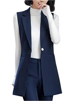 KEDERA Women's Long Sleeveless Duster Trench Vest Casual Lapel Blazer Jacket