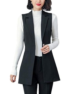 KEDERA Women's Long Sleeveless Duster Trench Vest Casual Lapel Blazer Jacket