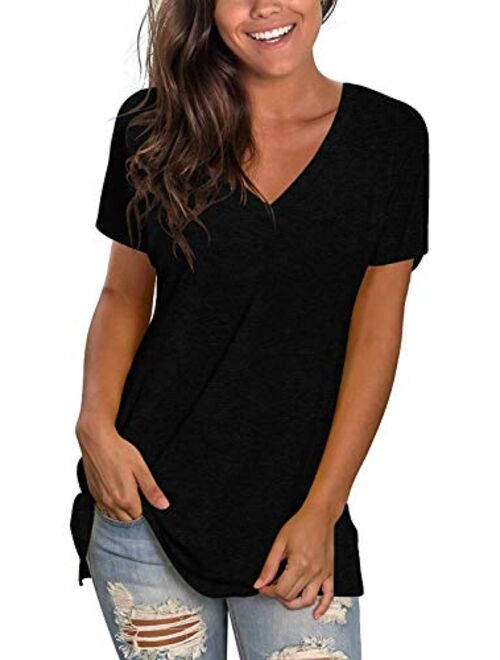 Buy SHIBEVER Womens Tops V-Neck Tee Shirts Casual Loose Short Sleeve ...