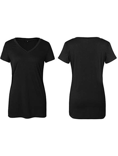 SHIBEVER Womens Tops V-Neck Tee Shirts Casual Loose Short Sleeve Front ...