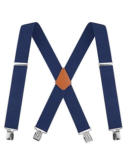 Calvertt Mens 2 Inch Wide Suspenders Heavy Duty Clip X-Back Braces for Work