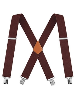 Calvertt Mens 2 Inch Wide Suspenders Heavy Duty Clip X-Back Braces for Work