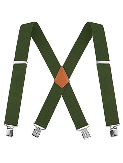 Calvertt Mens 2 Inch Wide Suspenders Heavy Duty Clip X-Back Braces for Work