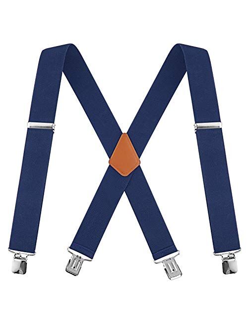 Calvertt Mens 2 Inch Wide Suspenders Heavy Duty Clip X-Back Braces for Work