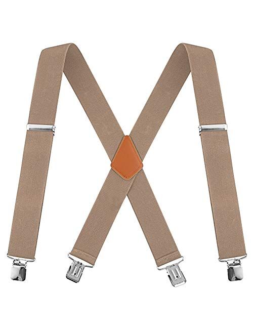 Calvertt Mens 2 Inch Wide Suspenders Heavy Duty Clip X-Back Braces for Work