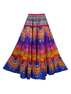 BONYA Women Hippie Boho Colorful Tiered Elastic Stretch Waist Long Skirt