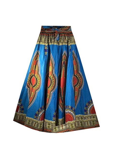 Decora Apparel African Women Dashiki Maxi Long Skirts with Pockets Girls Midi Skirt Elastic Waist One Size