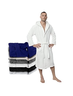 Bathrobe Men - 100% Turkish Cotton - No Chemicals, Hood, 2 Pockets, Belt, Soft, Absorbent