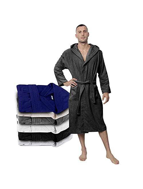 Bathrobe Men - 100% Turkish Cotton - No Chemicals, Hood, 2 Pockets, Belt, Soft, Absorbent