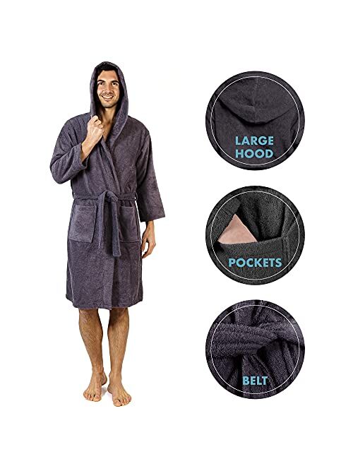 Bathrobe Men - 100% Turkish Cotton - No Chemicals, Hood, 2 Pockets, Belt, Soft, Absorbent