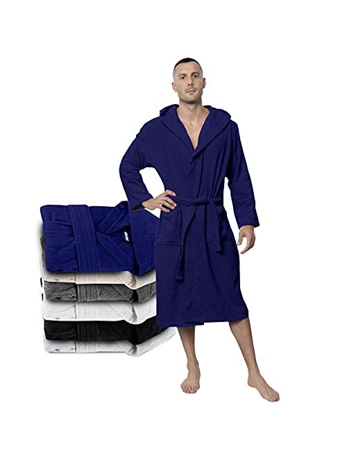 Bathrobe Men - 100% Turkish Cotton - No Chemicals, Hood, 2 Pockets, Belt, Soft, Absorbent