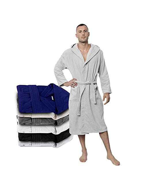 Bathrobe Men - 100% Turkish Cotton - No Chemicals, Hood, 2 Pockets, Belt, Soft, Absorbent