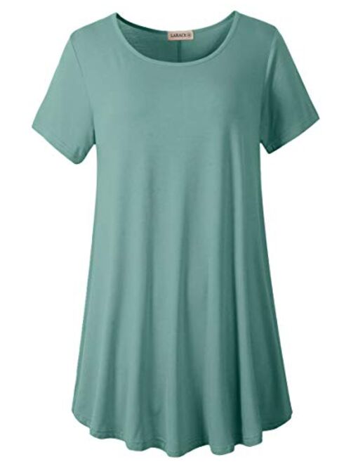 LARACE Women Short Sleeves Flare Tunic Tops for Leggings Flowy Shirt