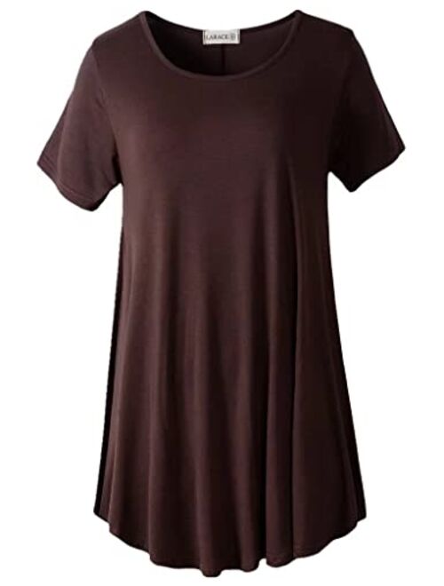 LARACE Women Short Sleeves Flare Tunic Tops for Leggings Flowy Shirt