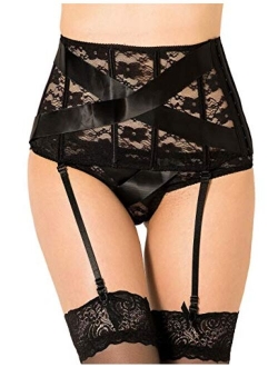 ohyeah Women High Waist Lace Garter Belt Side Fishnet Underwear Plus Size Garter Panty