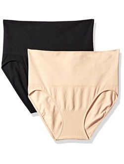 Women's Maternity 2 Pack Postpartum Seamless Support Panty, Black and Nude, Small/Medium