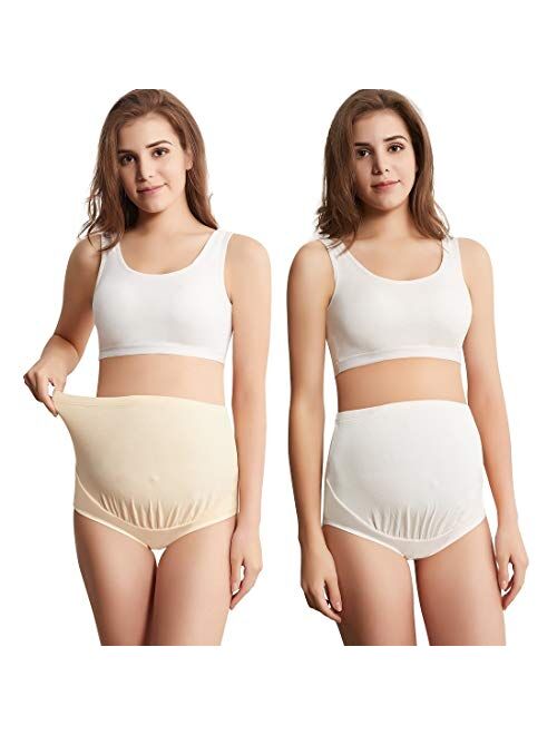 Mama Cotton Women's High Waist Maternity Underwear Over The Bump Maternity Panties 4 Pack (M-4XL)