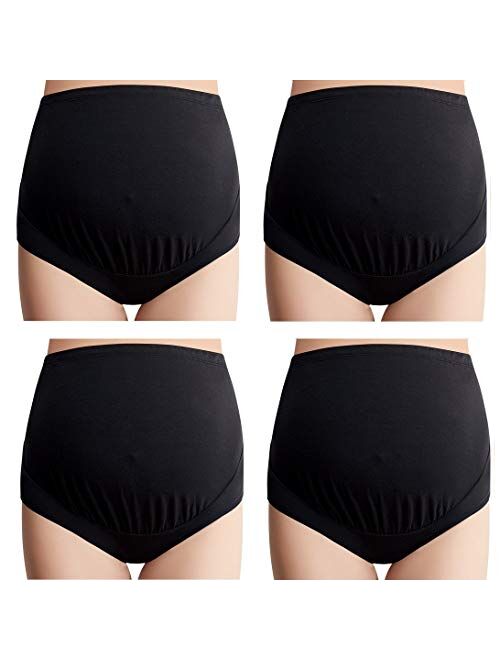 Mama Cotton Women's High Waist Maternity Underwear Over The Bump Maternity Panties 4 Pack (M-4XL)