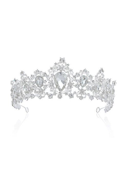 SWEETV Royal CZ Crystal Tiara Wedding Crown Princess Headpieces Bridal Hair Accessories