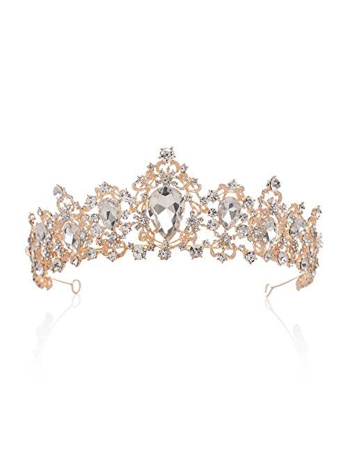 SWEETV Royal CZ Crystal Tiara Wedding Crown Princess Headpieces Bridal Hair Accessories