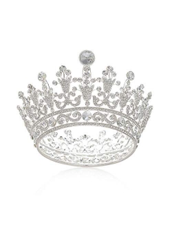 SWEETV Luxury Full Round Crystal Queen Crown Rhinestone Bridal Tiara Pageant Prom Wedding Hair Jewelry