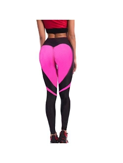 Women's Heart High Waist Yoga Pants Pattern Gym Workout Fitness Leggings