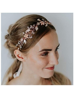 SWEETV Bohemian Headpiece Crystal Pearl Bridal Hair Vine Flower Halo Wedding Headband Tiara