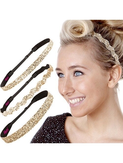 Hipsy Women's Adjustable NO SLIP Bling Glitter Headband Mixed Pack