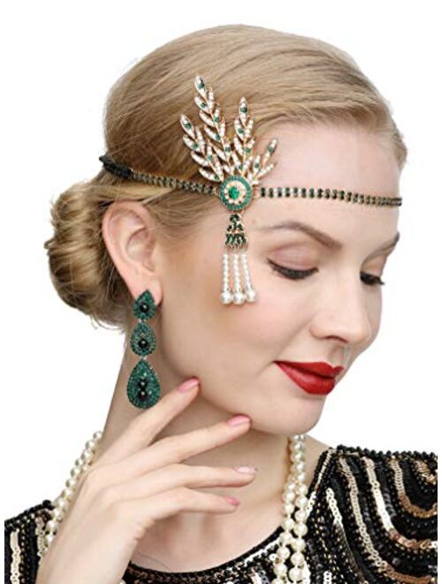 Art Deco 1920s Flapper Great Gatsby Leaf Wedding Bridal Tiara Pearl Headpiece Headband