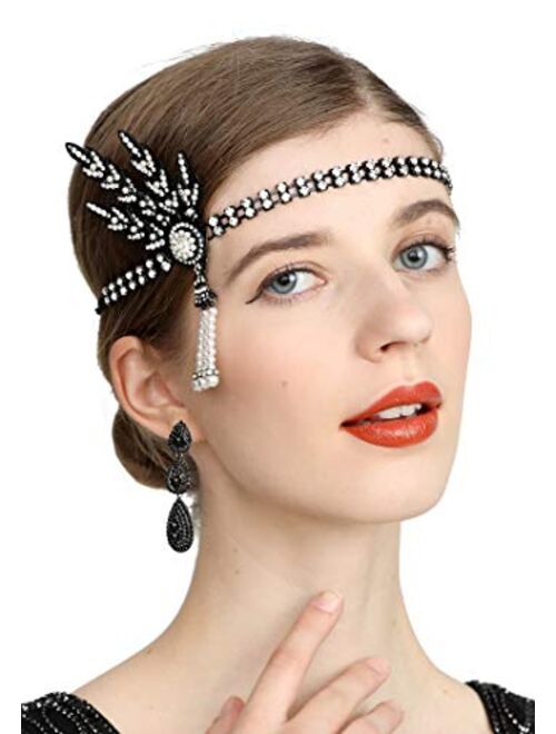 Art Deco 1920s Flapper Great Gatsby Leaf Wedding Bridal Tiara Pearl Headpiece Headband