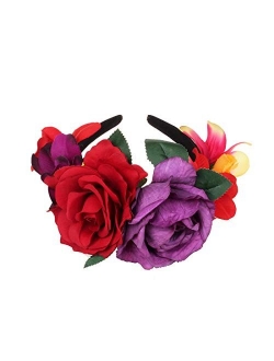 DreamLily Frida Kahlo Mexican Flower Crown Headband Party Costume Dia de Los Muertos Day of The Dead Headpiece NC12