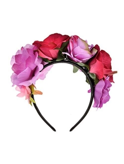 DreamLily Frida Kahlo Mexican Flower Crown Headband Party Costume Dia de Los Muertos Day of The Dead Headpiece NC12