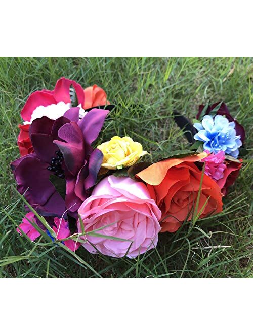 DreamLily Frida Kahlo Mexican Flower Crown Headband Party Costume Dia de Los Muertos Day of The Dead Headpiece NC12