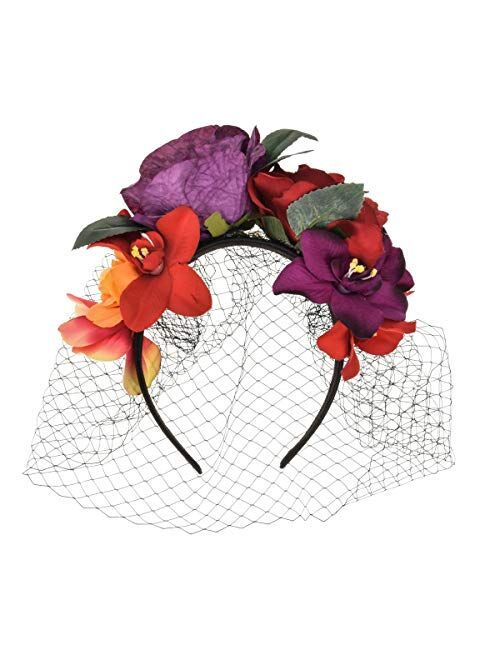 DreamLily Frida Kahlo Mexican Flower Crown Headband Party Costume Dia de Los Muertos Day of The Dead Headpiece NC12