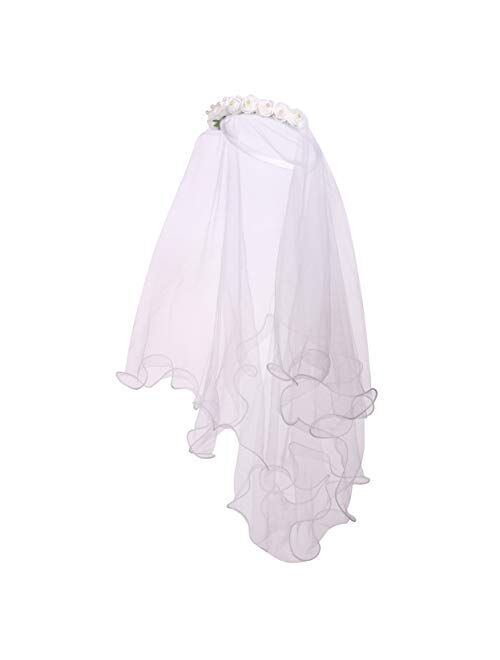 Flower Girls White First Communion Veil Headband with Bow