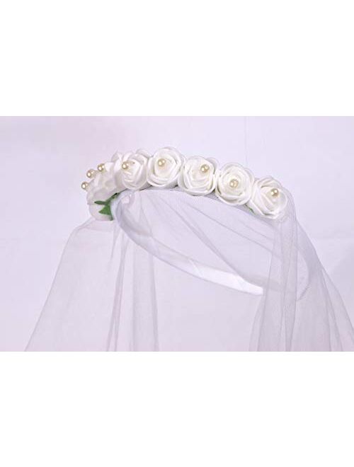 Flower Girls White First Communion Veil Headband with Bow