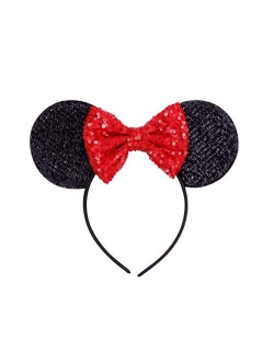 Kewl Fashion Sequins Bowknot Lovely Mouse Ears Headband Headwear for Travel Festivals