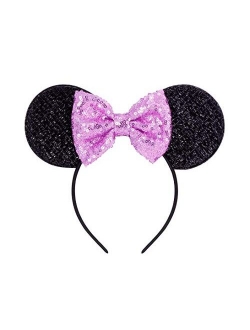 Kewl Fashion Sequins Bowknot Lovely Mouse Ears Headband Headwear for Travel Festivals