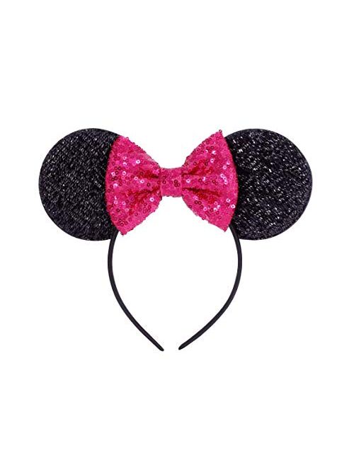 Kewl Fashion Sequins Bowknot Lovely Mouse Ears Headband Headwear for Travel Festivals