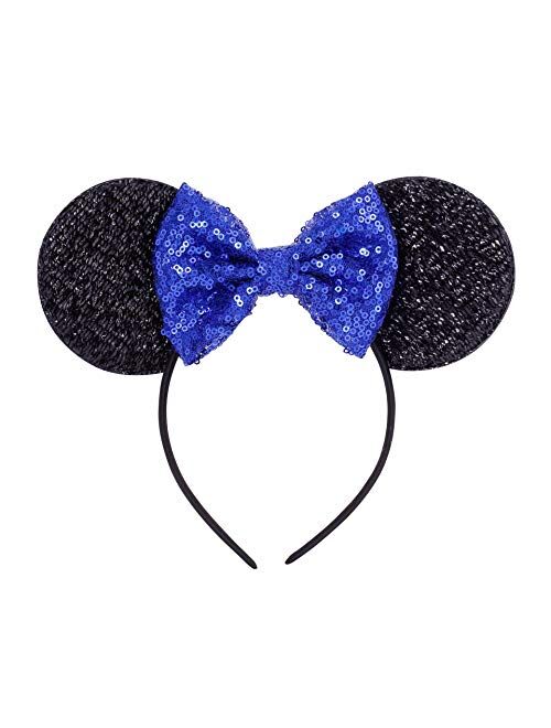 Kewl Fashion Sequins Bowknot Lovely Mouse Ears Headband Headwear for Travel Festivals