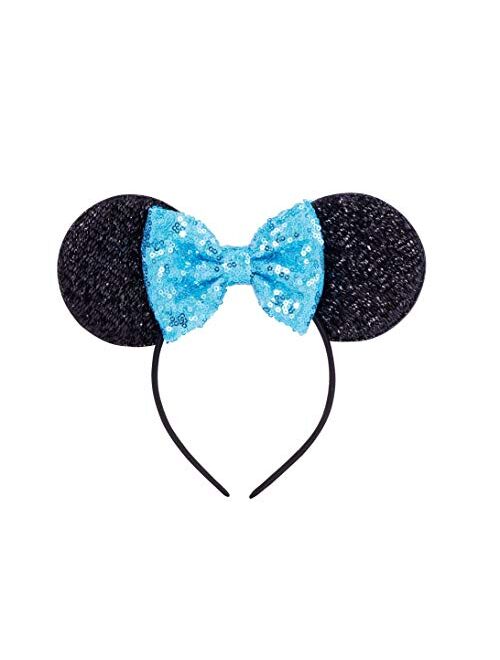 Kewl Fashion Sequins Bowknot Lovely Mouse Ears Headband Headwear for Travel Festivals