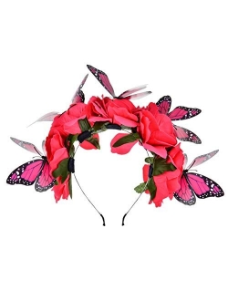 DreamLily Frida Kahlo Mexican Flower Crown Headband Halloween Party Costume Dia de Los Muertos Headpiece NC25