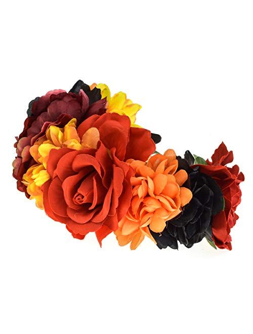 DreamLily Frida Kahlo Mexican Flower Crown Headband Halloween Party Costume Dia de Los Muertos Headpiece NC25