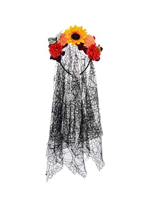 DreamLily Frida Kahlo Mexican Flower Crown Headband Halloween Party Costume Dia de Los Muertos Headpiece NC25